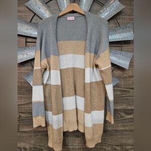Pink Lily Striped Beige and Gray Women's Sweater